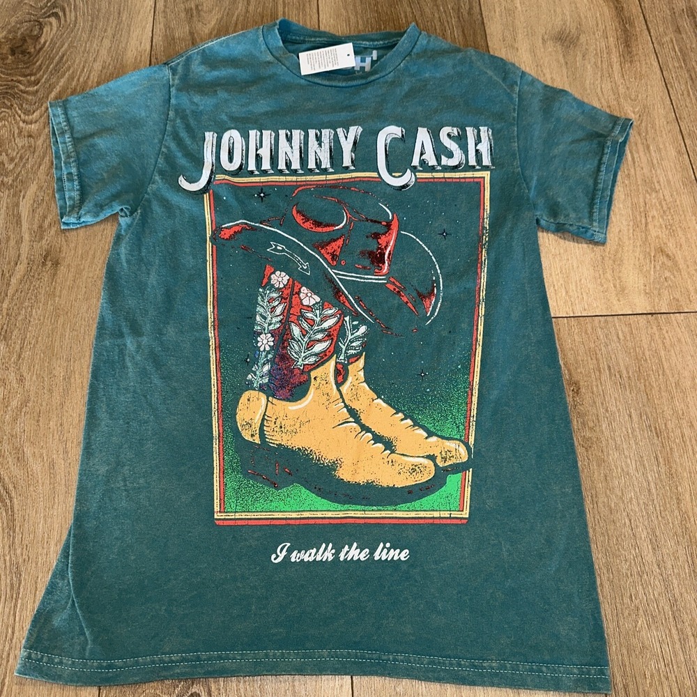 Johnny Cash Unisex Country Boots T-shirt‎ Size Small Concert NEW